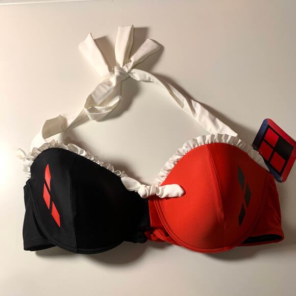Harley Quinn Suicide Squad XXL 2X Classic Halter Diamond Bikini Swim Top Costume - Picture 5 of 9